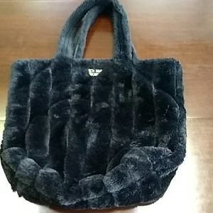Victoria's Secret black faux fur tote bag